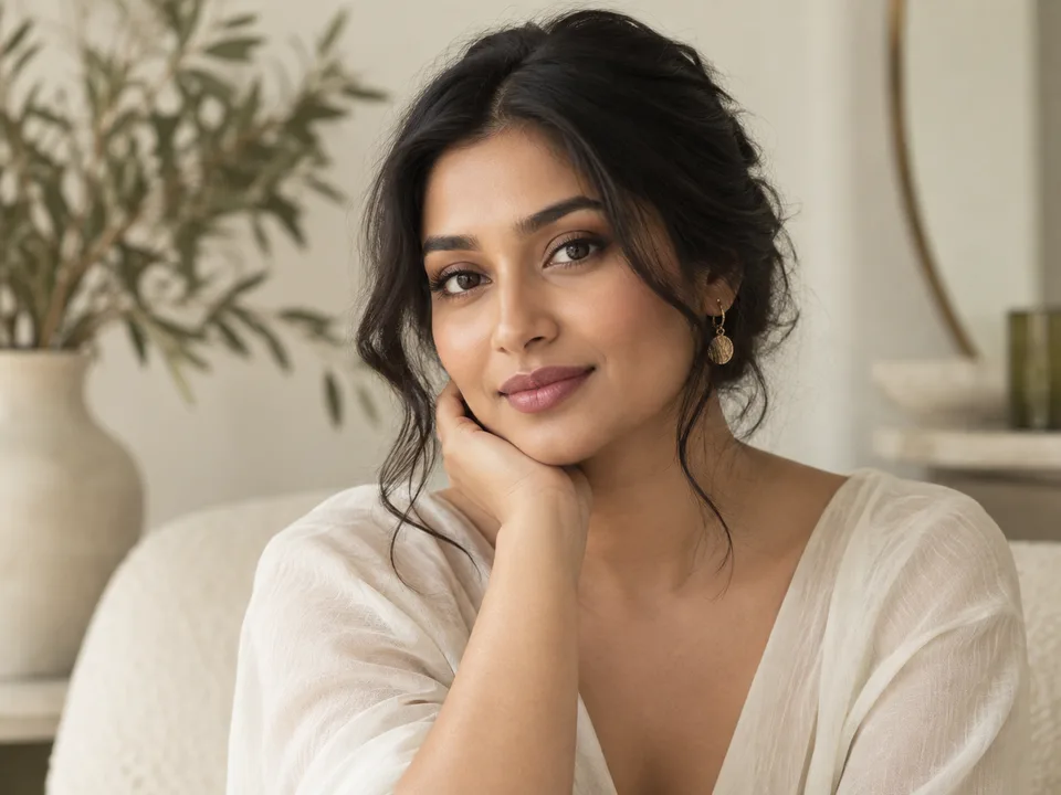 Soft occasion makeup in warm natural light — editorial image